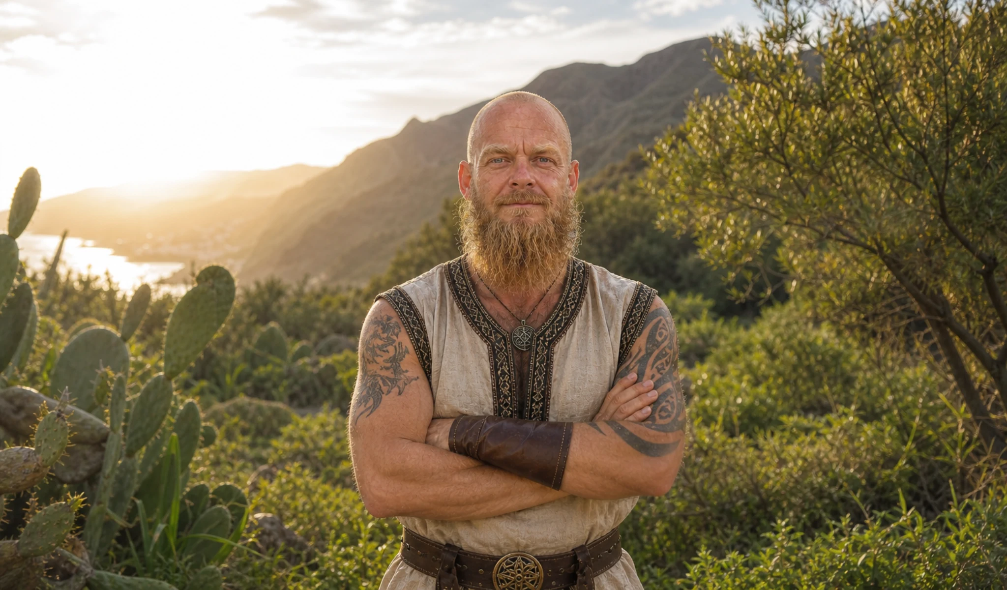 Viking performer standing in nature after returning to a simpler and stronger life