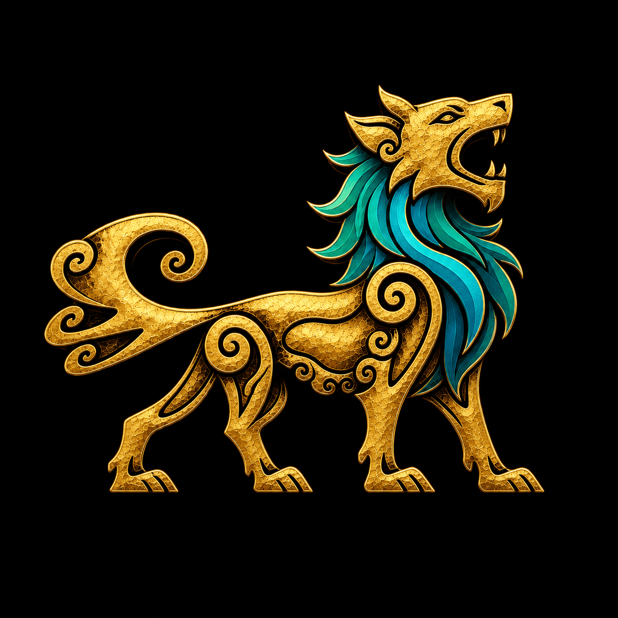 Golden lion with turquoise mane for 1:1 Viking mentoring